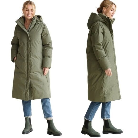 Jenni Kayne Long Down Puffer Jacket in Sage Green Size L - Picture 1 of 12